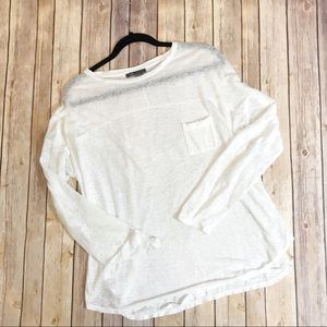 Vince White Long Sleeve Slub Knit Burnout T-shirt